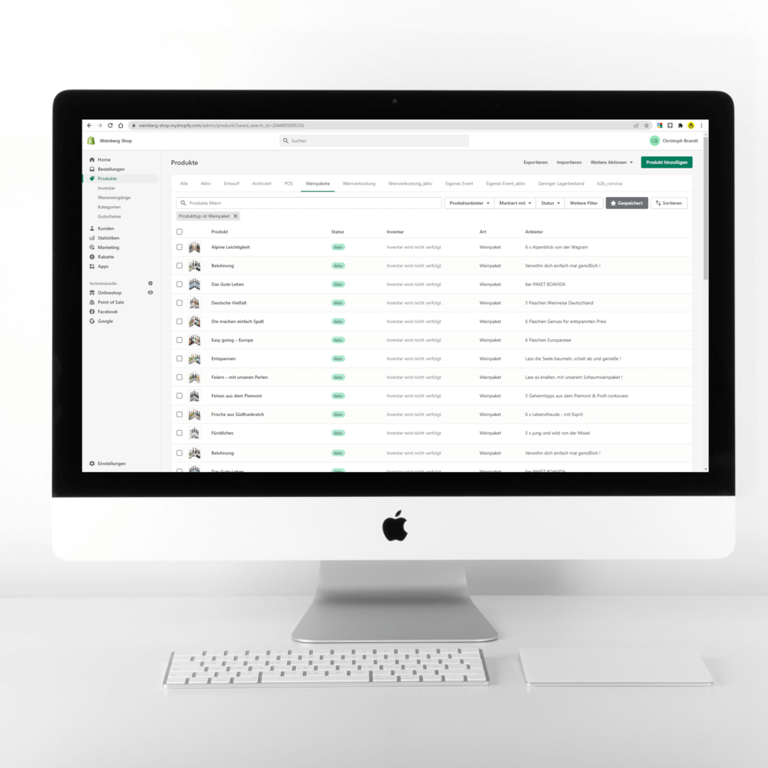 Weinberg Shopify Backend Produkte